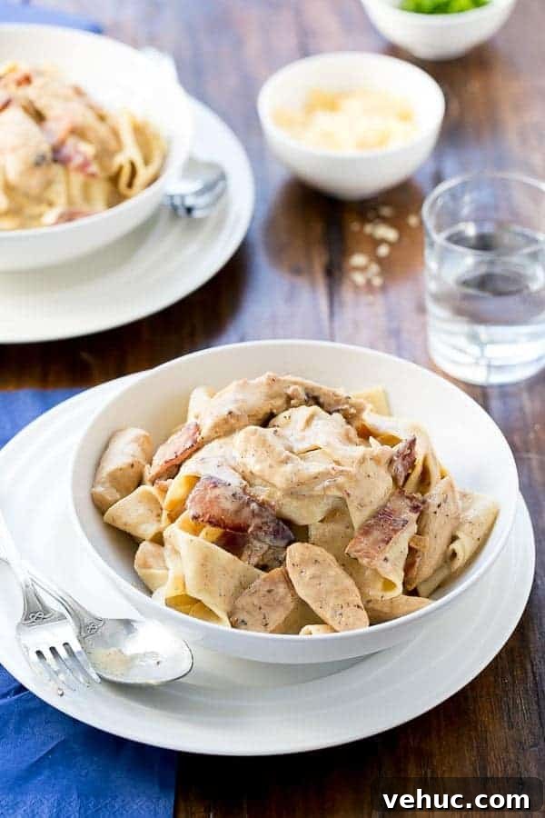 Lighter Chicken Carbonara Recipe for Weeknight Meals 2 Top view image of Lightened Up Chicken Carbonara