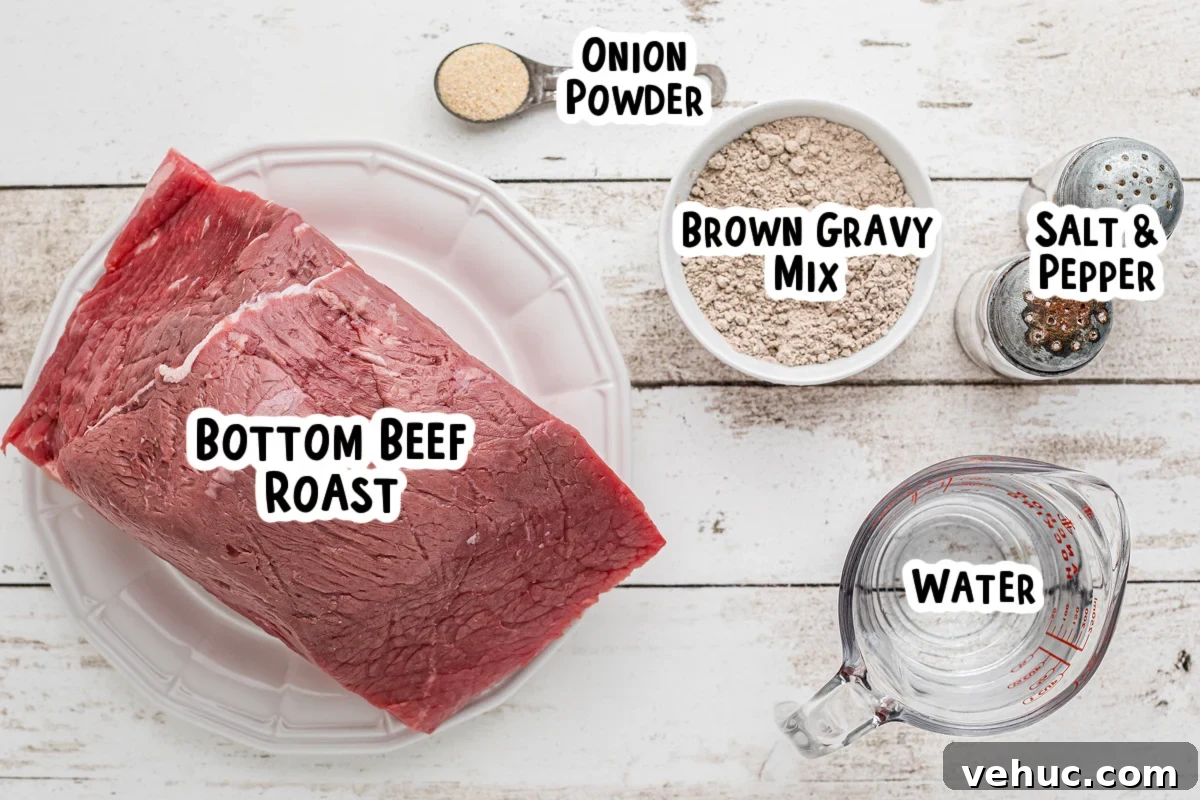 Ingredients for hot roast beef sandwiches on a table.