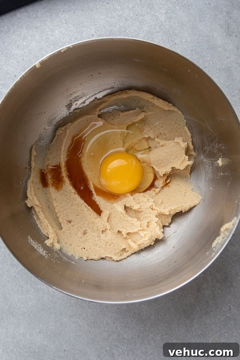 Creamed butter and egg in a bowl