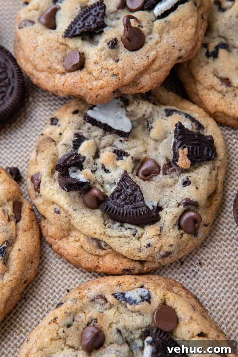 Chewy Oreo cookies on baking sheet