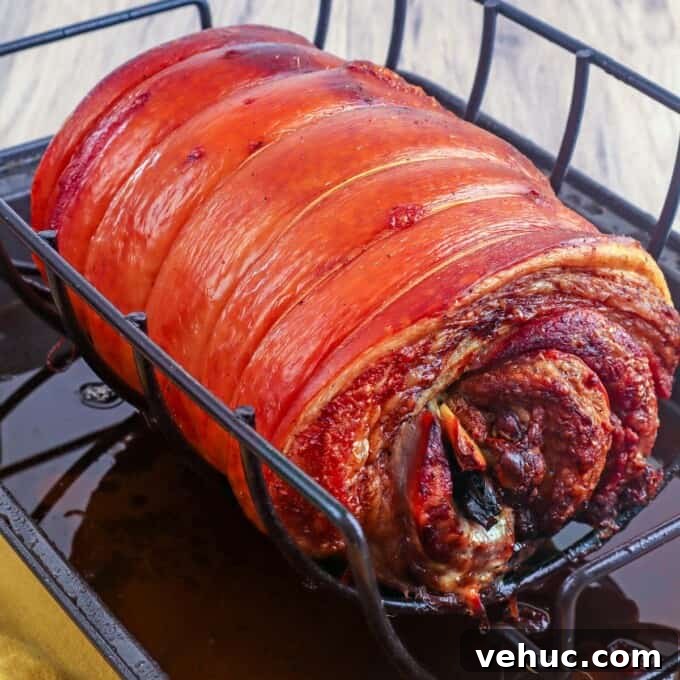 Crispy Pork Belly Lechon Roll Recipe: Filipino-Style Roast Pork 9 crispy oven-roasted pork belly on a roasting rack