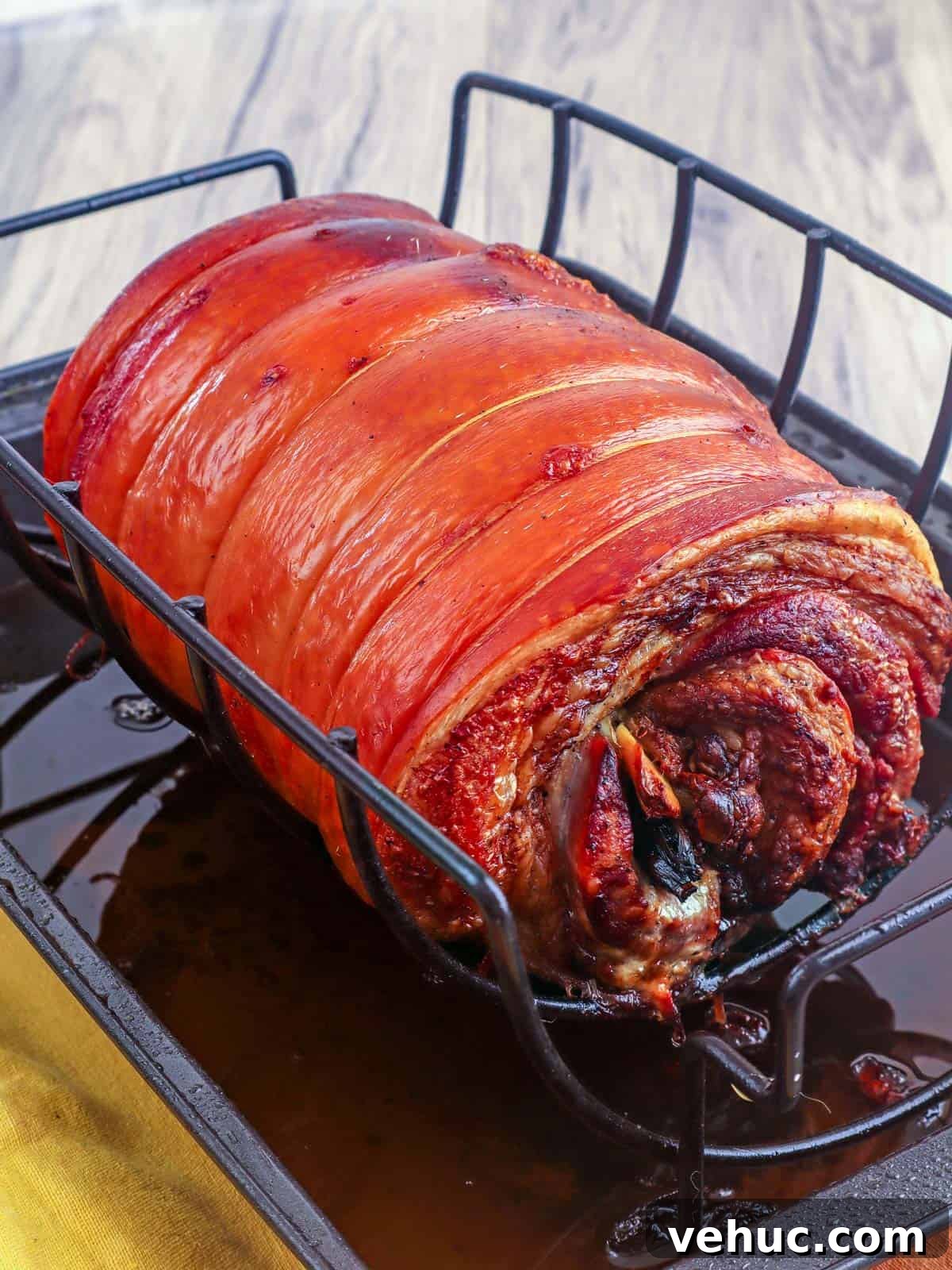 Crispy Pork Belly Lechon Roll Recipe: Filipino-Style Roast Pork 7 crispy oven-roasted pork belly on a roasting rack