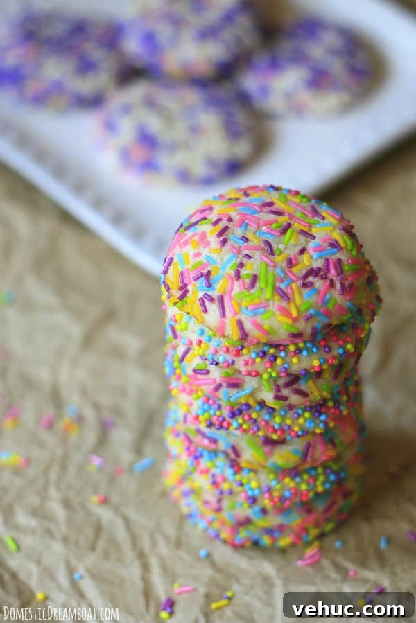 Funfetti Marshmallow Rice Krispie Squares Recipe 7 A stack of sprinkle covered sugar cookies