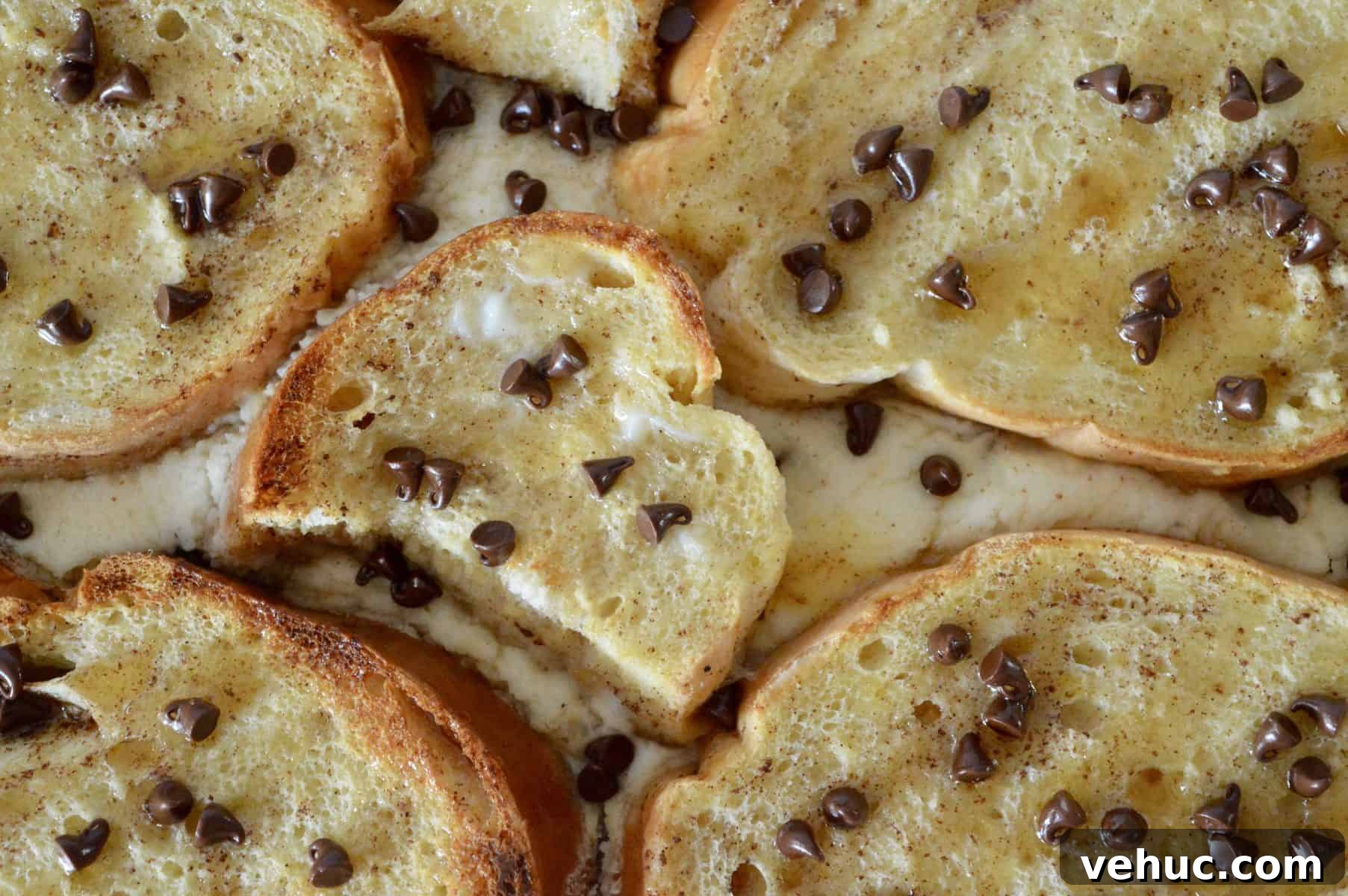 Baked Cannoli French Toast Recipe for a Sweet Brunch 10 overhead close up photo of cannoli baked French toast.