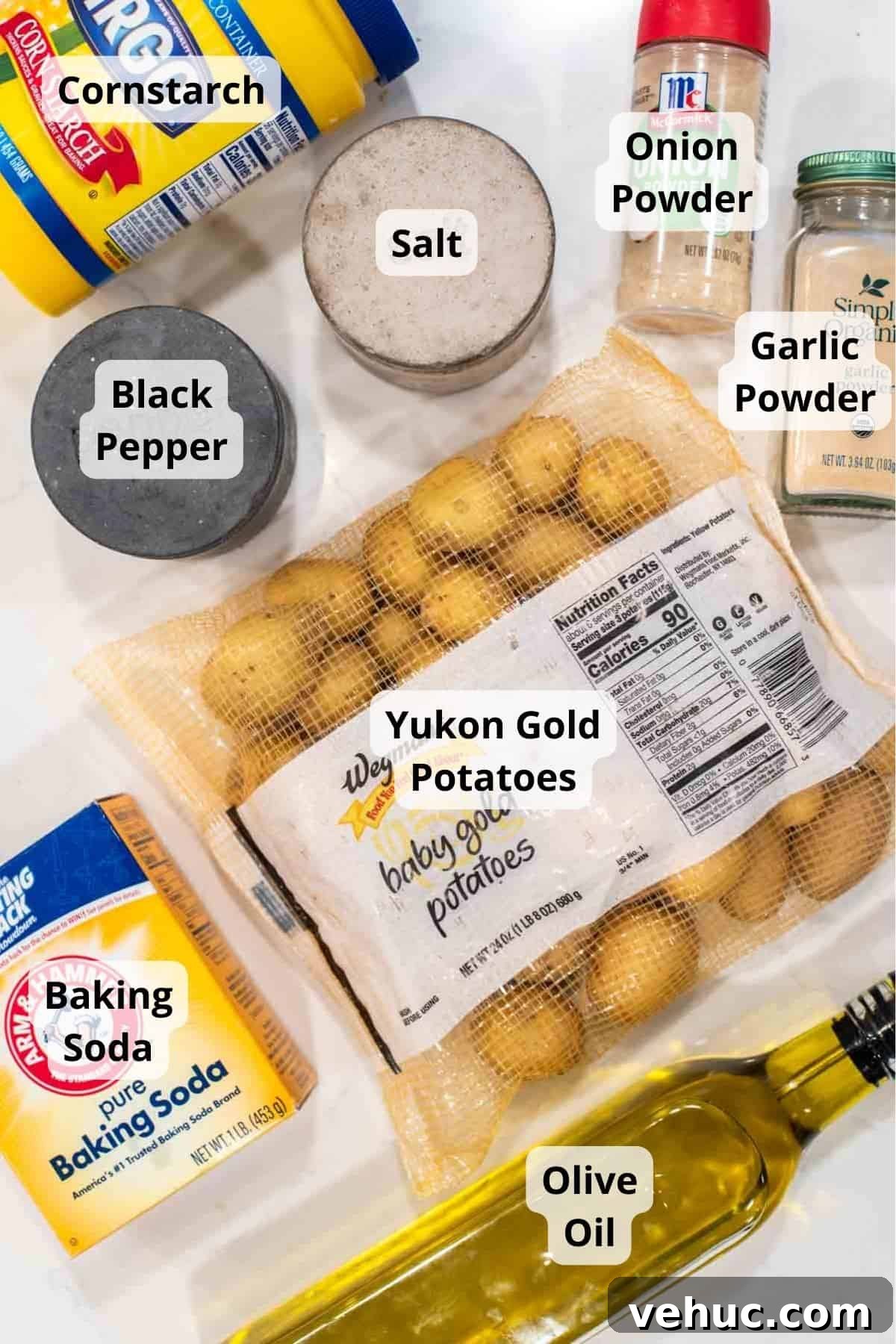 Ingredients for crispy roasted potatoes.