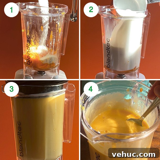 Creamy Mango Milkshake Recipe — Refreshing Tropical Drink 4 step by step picture collage of making mango milkshake