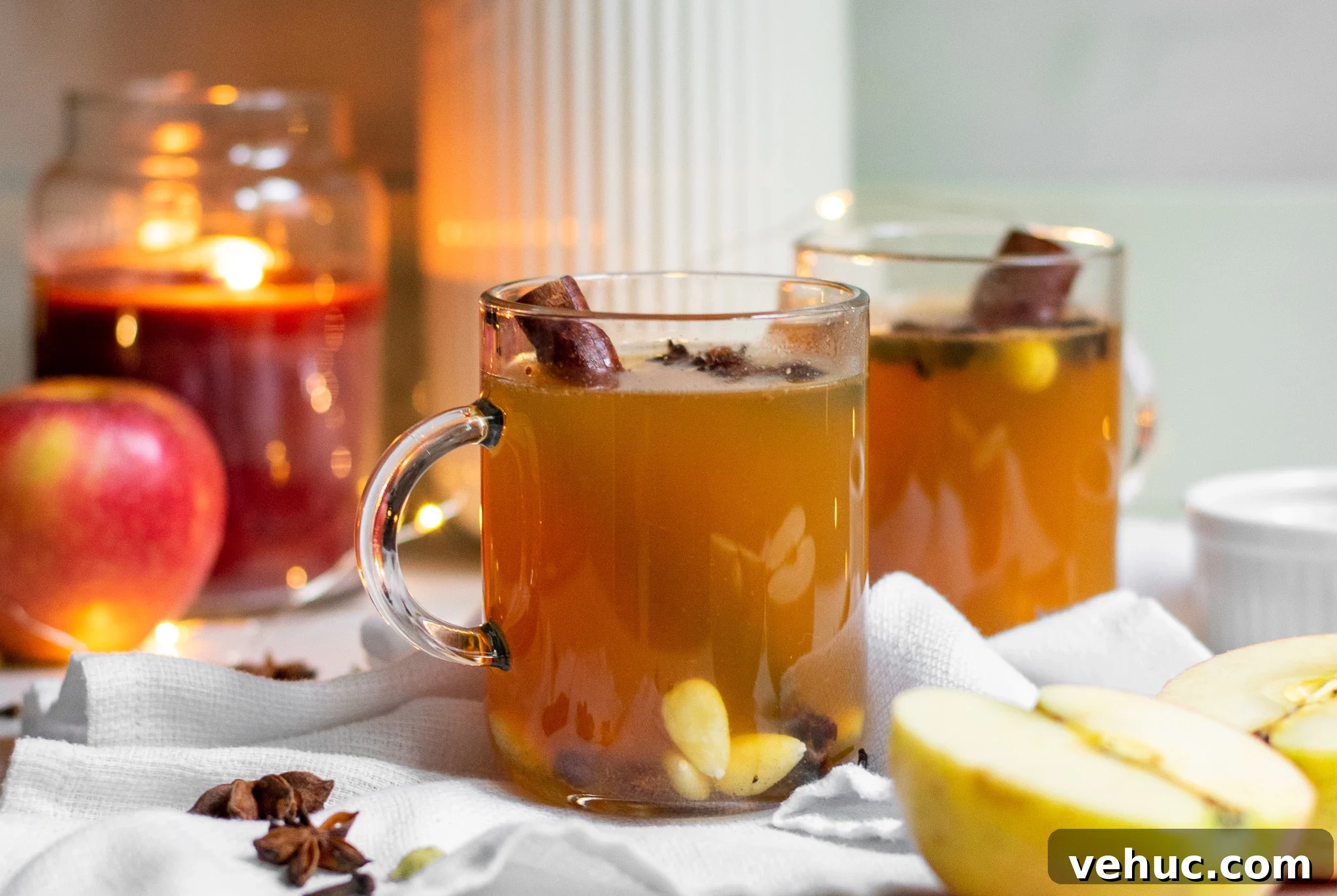 Mulled white wine in a glass.