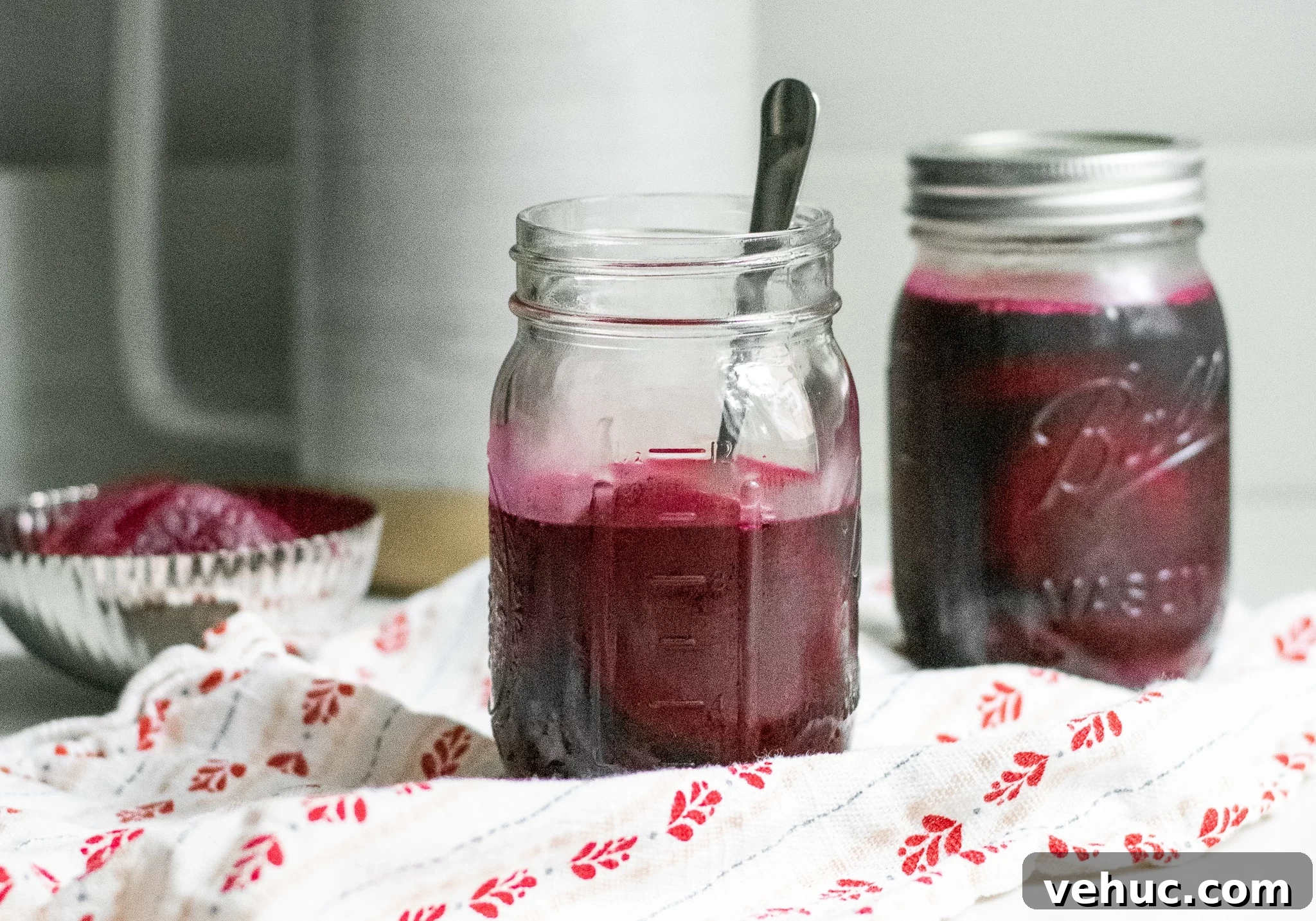 Pickled beets in a jar.