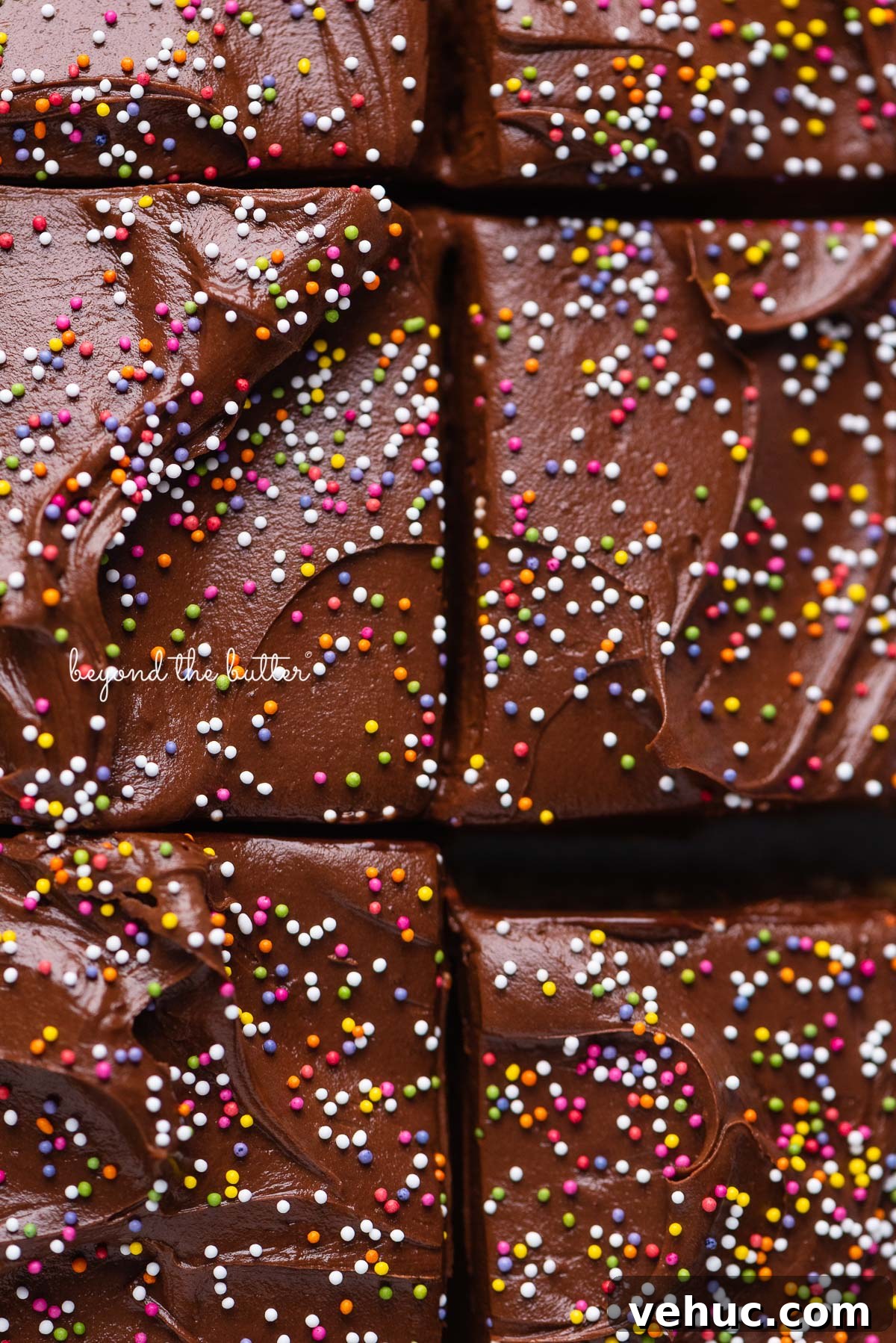 Classic Four-Egg Yellow Sheet Cake with Chocolate Frosting 6 Sliced chocolate frosted 4 egg yellow sheet cake | © Beyond the Butter®