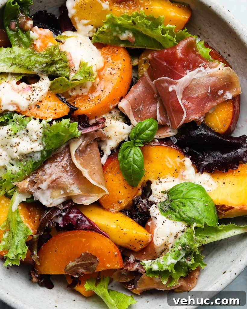 Stone Fruit, Burrata & Prosciutto Salad with Basil Vinaigrette 5 Stone Fruit, Burrata & Prosciutto Salad with Creamy Balsamic Dressing
