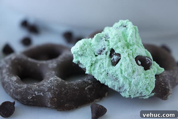 Chocolate pretzels with mint flavored dip