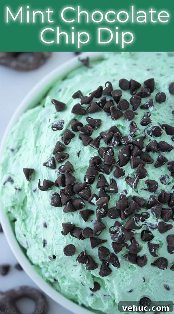 Text image with Mint Cream Cheese Dip with chocolate chips