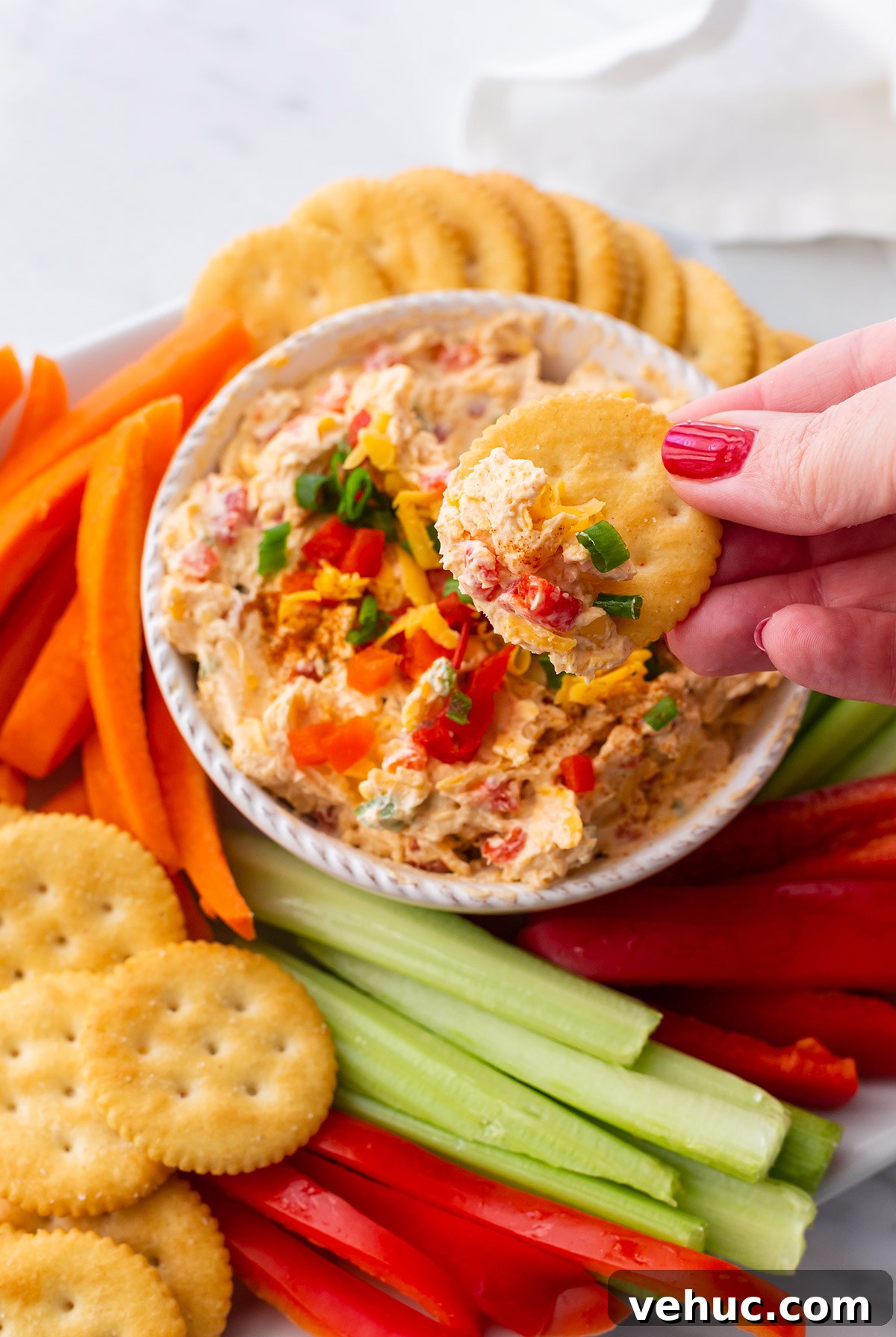 Southern Pimento Cheese Dip Recipe with Creamy, Tangy Flavor 3 Pimento Cheese Dip with Crackers
