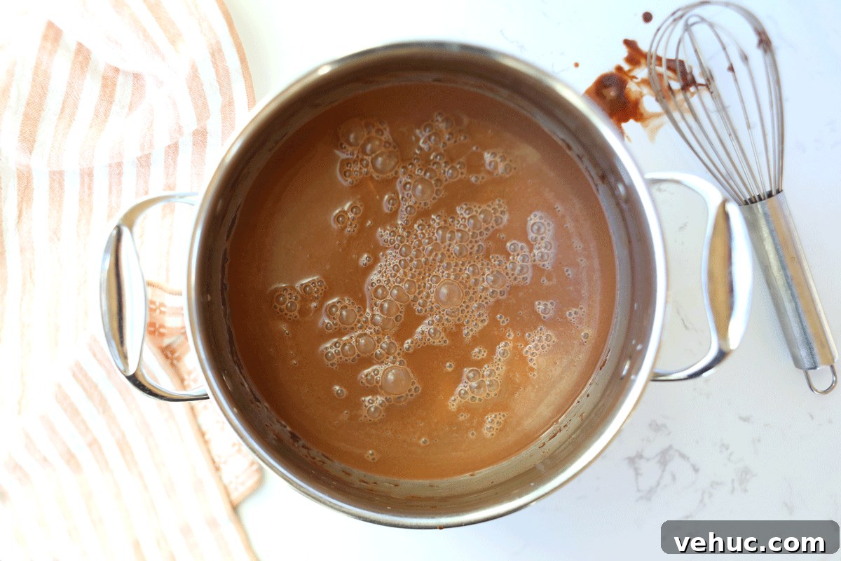 Creamy Homemade Peppermint Hot Chocolate Recipe 4 A saucepan of hot cocoa that has just been made