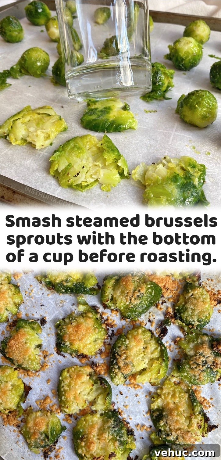 Crispy Smashed Brussels Sprouts with Garlic and Parmesan 16 How to make Brussels sprouts crispy by smashing before roasting.