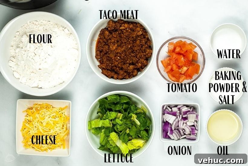 Crispy Air Fryer Navajo Tacos Recipe for Quick Weeknight Meals 3 ingredients labeled for navajo tacos to make in the air fryer