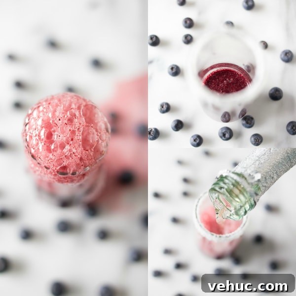 Sparkling Mixed Berry Bellini Recipe: Fresh Summer Cocktail 3 This mixed berry bellini is perfectly sweet and packed full of blueberry and strawberry flavor. Served with a sugar rim and topped with sweet sparkling wine or prosecco.