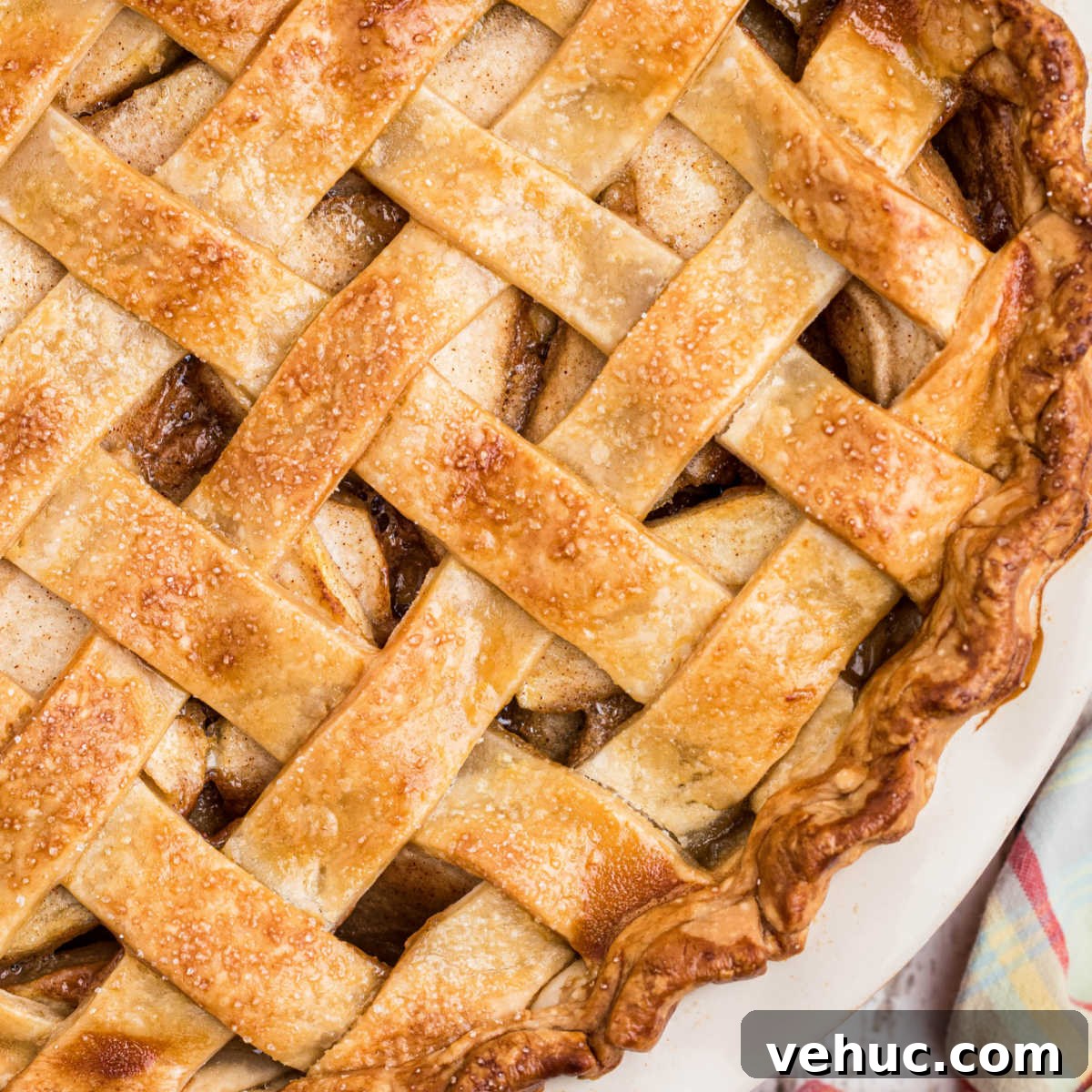 Close up of the top of a country apple pie recipe.