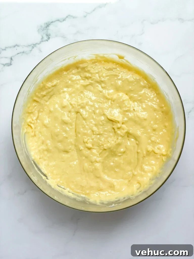 Moist Orange Coconut Cake Recipe with Zesty Glaze 6 batter ready to pour into pans.