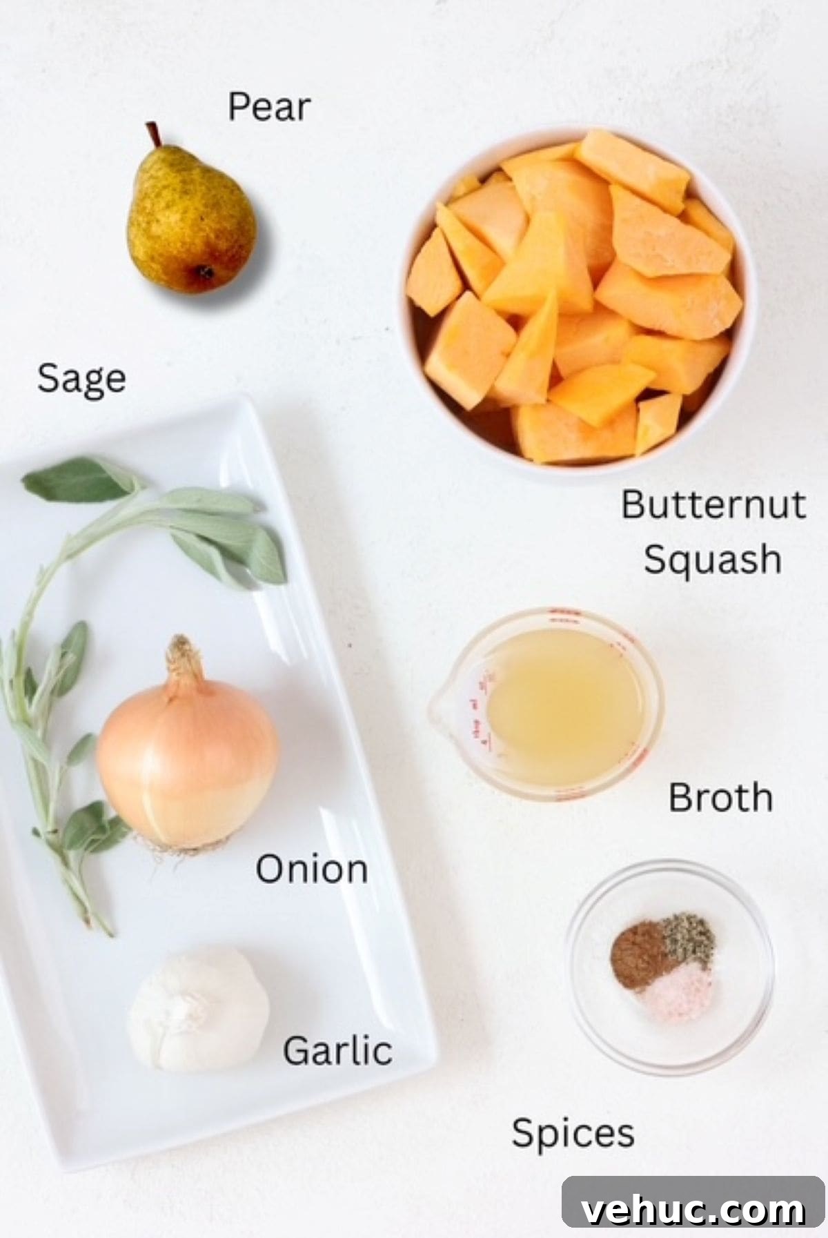 Creamy Roasted Butternut Squash Pasta Sauce Recipe 3 Butternut squash pasta sauce ingredients, labeled.