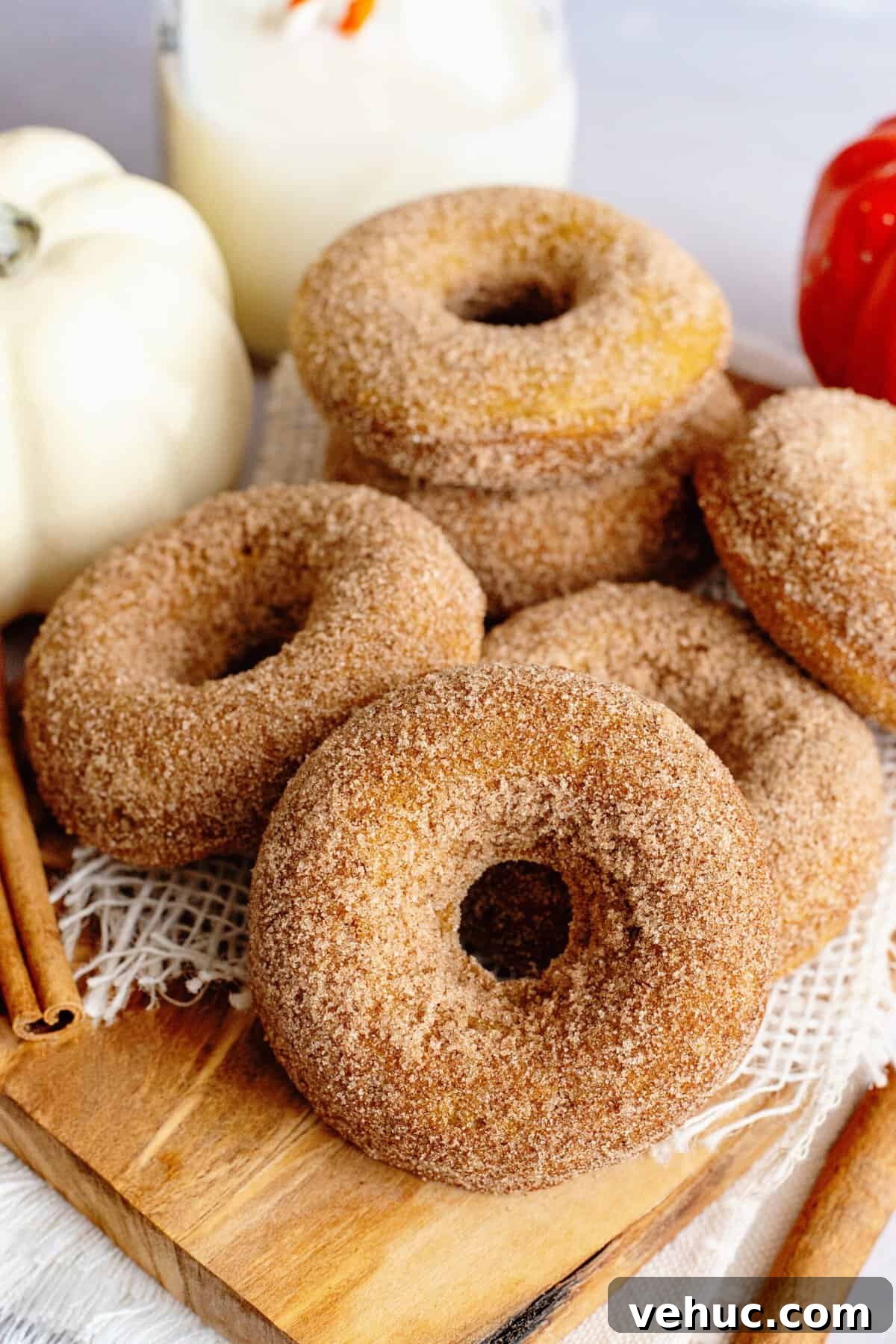 Pumpkin Spice Cake Donuts Recipe — Moist Fall Donut Tutorial 4 Pumpkin spice cake donuts with a delicious cinnamon sugar coating.