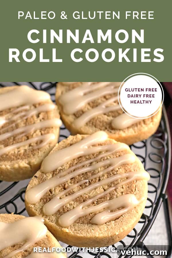 Paleo Cinnamon Roll Cookie Recipe — Soft, Low-Carb Treats 10 paleo cinnamon roll cookies with text